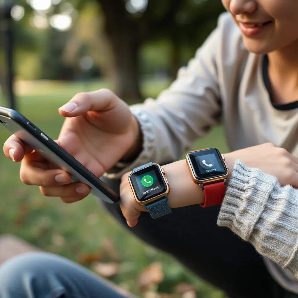 Child wearing a 4G kids smartwatch while a parent initiates a video call on a phone