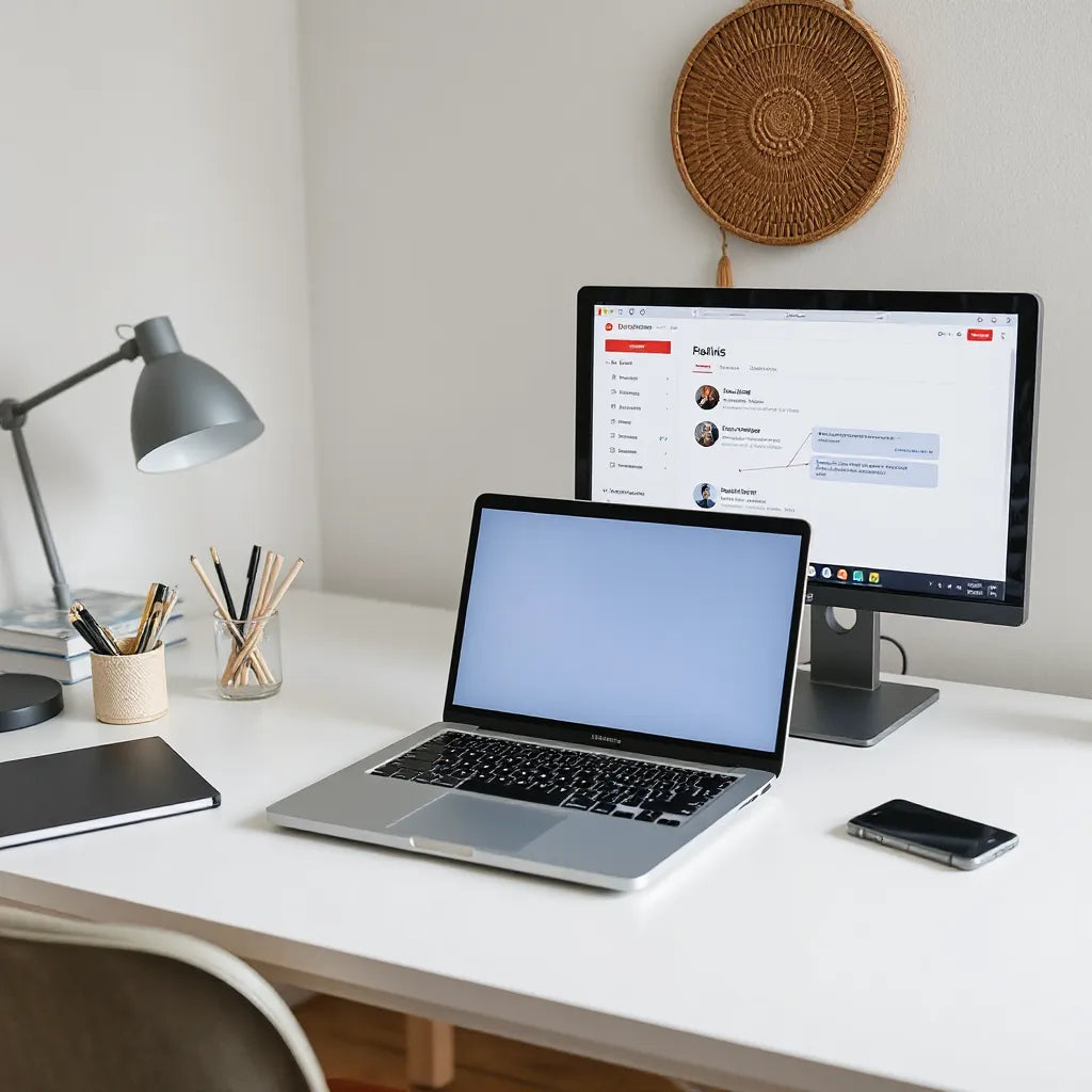 Laptop displaying connected chat and e-commerce dashboard interfaces for automated Shopify workflows