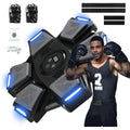 Boxing reflex training kit with electronic target pads, gloves, USB cable, and athlete