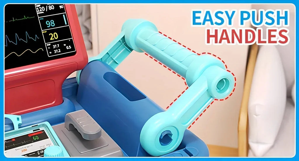 STEM toy medical kit with easy push handles and colorful monitor display for kids