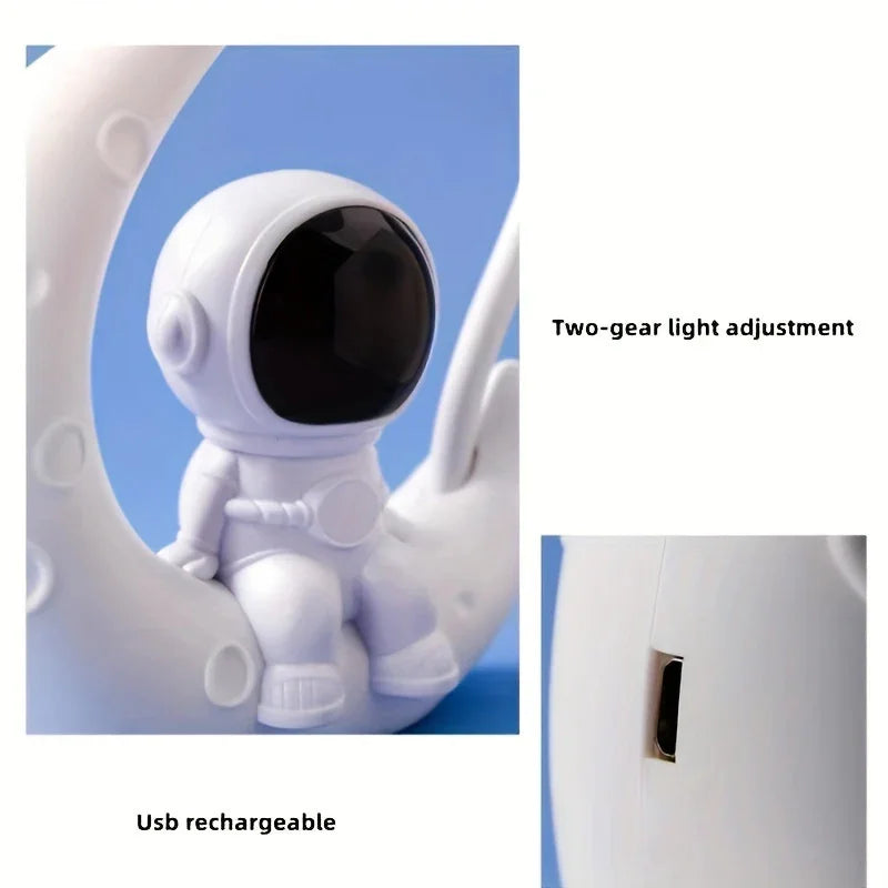 Cute astronaut night light with USB rechargeable port and two-gear brightness adjustment