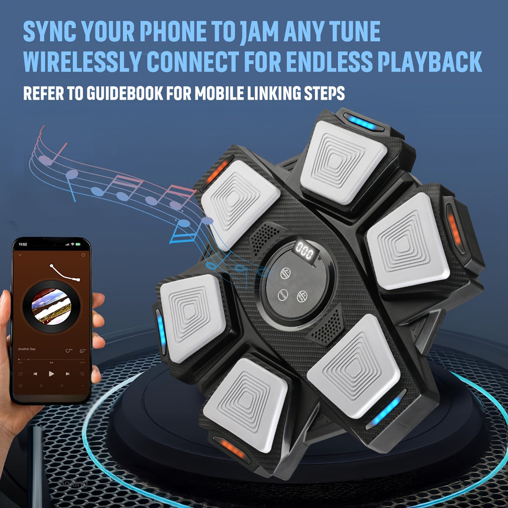 Wireless Bluetooth music toy device syncing with smartphone, interactive tech gadget
