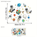 Space-themed wall stickers with astronauts, rockets, planets, stars, and a satellite.
