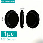 Black smart home wireless tracker case, circular, compatible with Apple system, 3cm size.