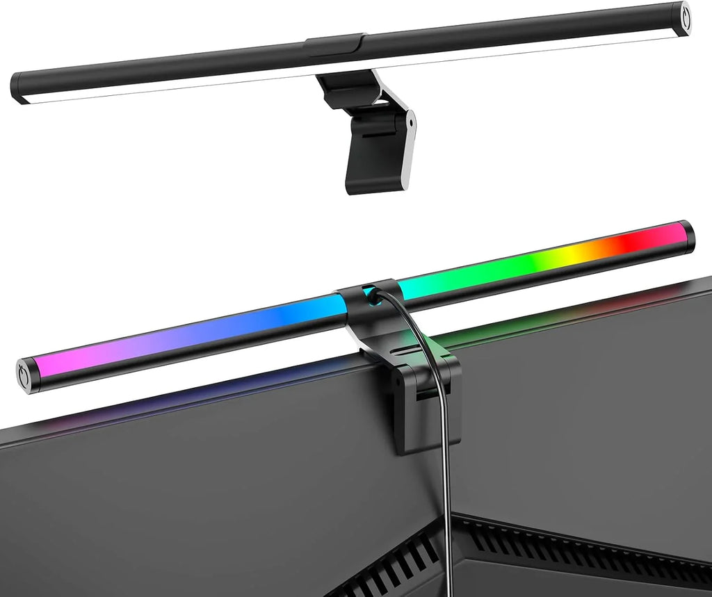 RGB LED monitor light bar clipped on screen, adjustable computer desk lamp