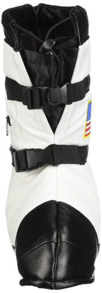 White space boot slipper with black toe, adjustable straps, and American flag patch