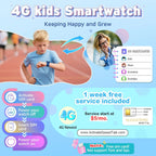 4G kids smartwatch with boy using it outdoors, supports calls to family, SIM card setup steps shown.
