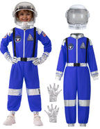 Kids blue astronaut costume set with helmet and gloves, space suit for role play
