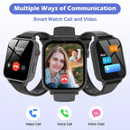 Smart watches for kids with video call, voice call, and chat features displayed on screen.
