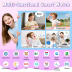 Kids using multi-functional smart watch with features like pedometer, music, games, and camera.