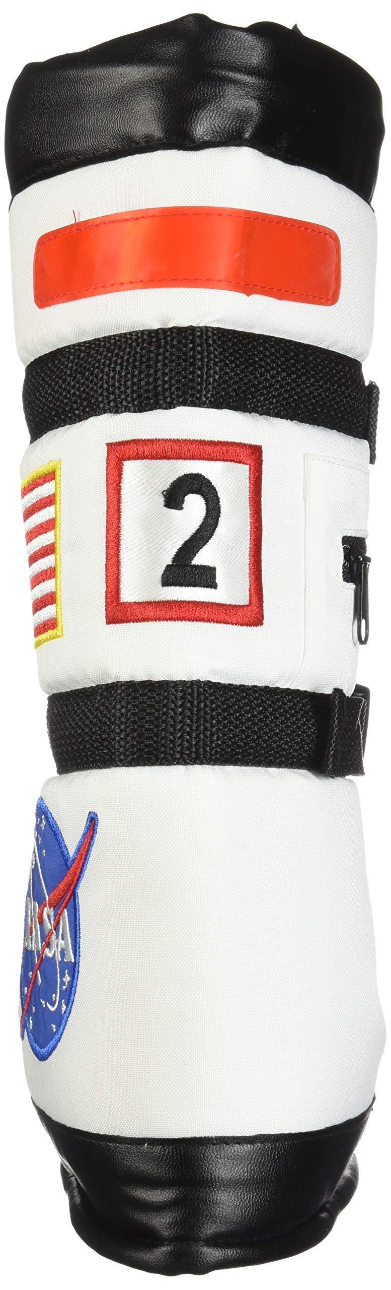 White plush astronaut boot with NASA patch, American flag, and number 2, kids toy accessory