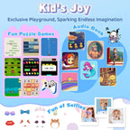 Colorful kids' activity set featuring puzzle games, audiobooks, and selfie accessories