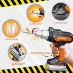 Kids' toy electric impact drill with switch direction, realistic sound, and three drill bits.