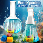 Colorful water garden experiment kit with growing crystals in science beakers, educational toy
