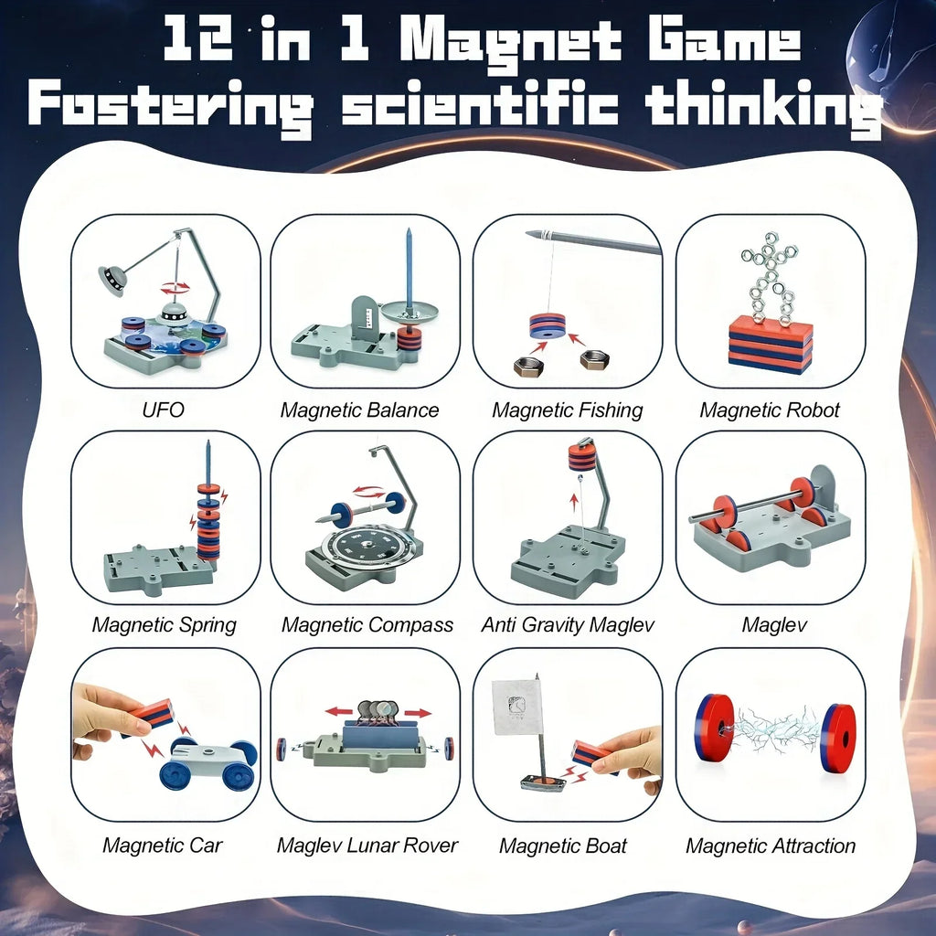 12-in-1 magnetic science game kit for kids, STEM educational toy from Rekotech