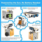 Solar powered robot assembly steps, STEM educational toy kit for kids, no batteries needed.