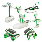 Solar powered STEM robot toy kit with multiple green and white buildable models