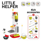 Kids cleaning toy set with vacuum, mop, broom, bucket, dustpan, and 22 accessories.