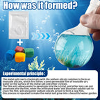 Colorful crystal growing kit with chemical reagents, experiment explanation, and round flask