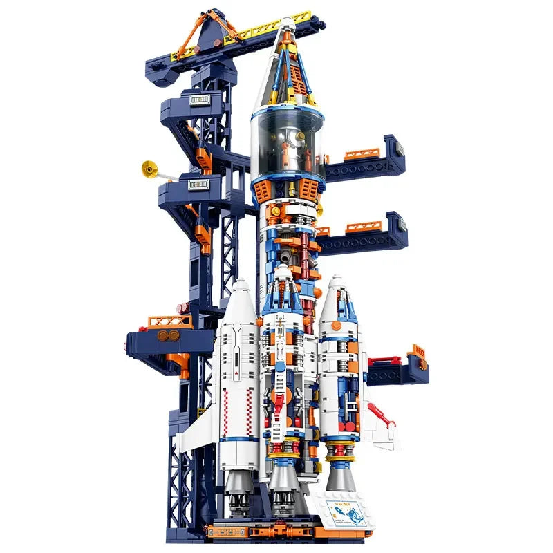 STEM building blocks space rocket toy launchpad set with crane and shuttle, educational gift
