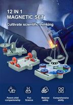 Rekotech 12-in-1 magnetic science set for kids, educational STEM toy kits with grey and red parts.