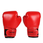 Pair of bright red boxing gloves with black and red wrist straps, Suteng Sports logo visible