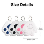 Cute paw-shaped keychains in blue, black, pink, and white, 40x42mm, novelty toy accessory.