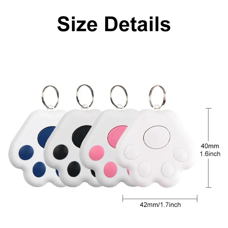 Cute paw-shaped keychains in blue, black, pink, and white, 40x42mm, novelty toy accessory.