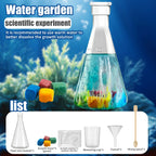 Water garden science experiment kit with colorful growth stones, flask, and lab accessories.