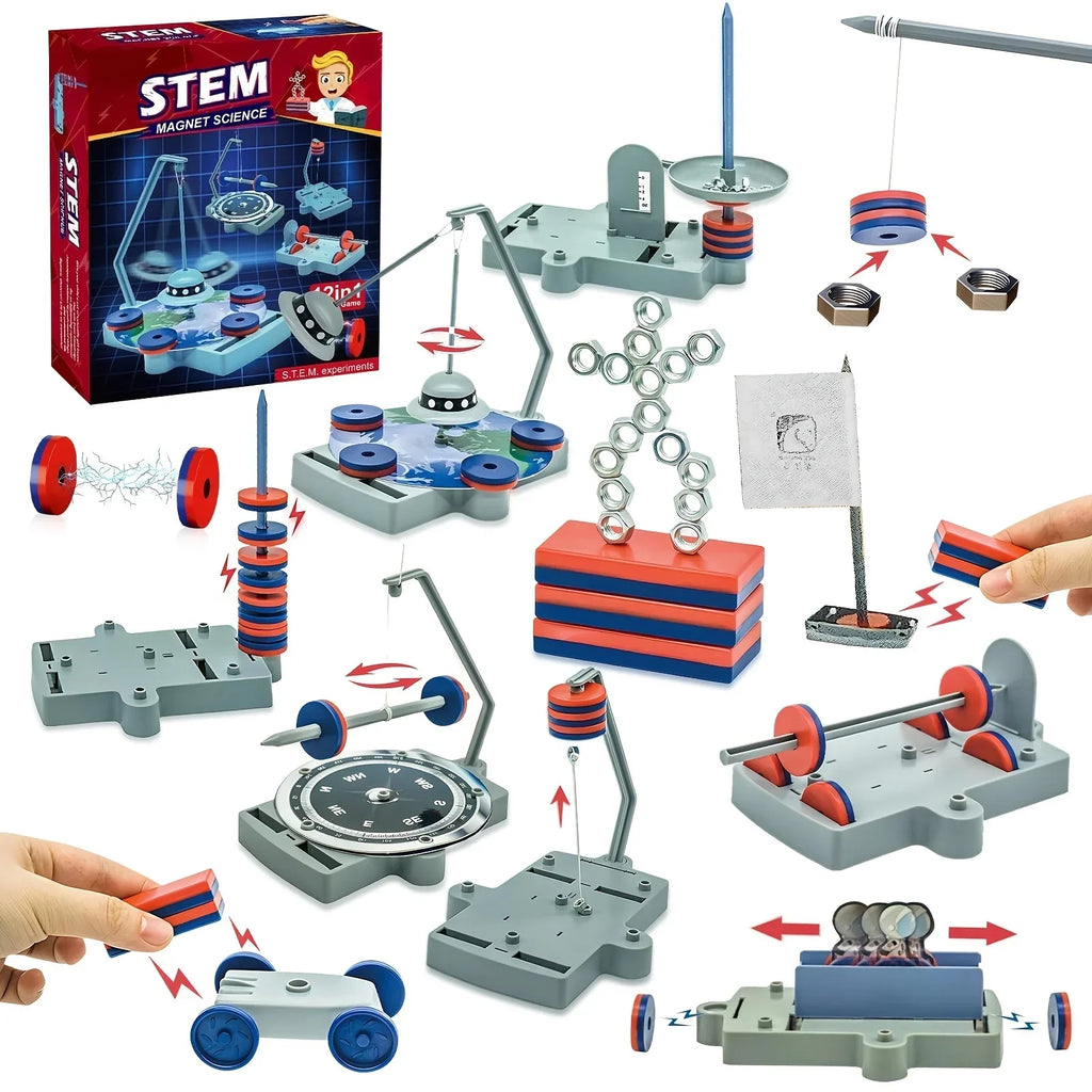STEM magnet science kit from Rekotech showing educational magnetic toy experiments.