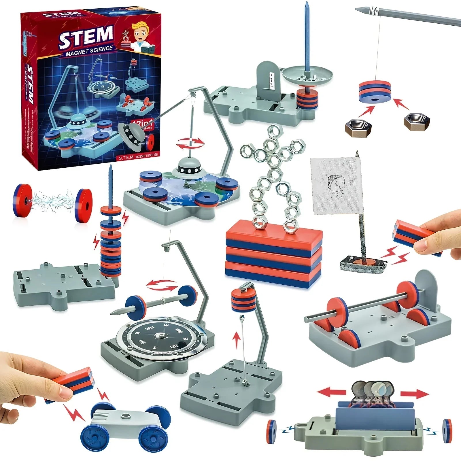 STEM magnet science kit from Rekotech showing educational magnetic toy experiments.