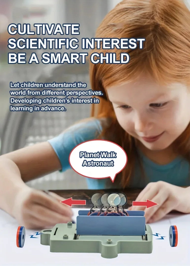 Child playing with Rekotech Planet Walk Astronaut STEM toy, encouraging scientific learning.
