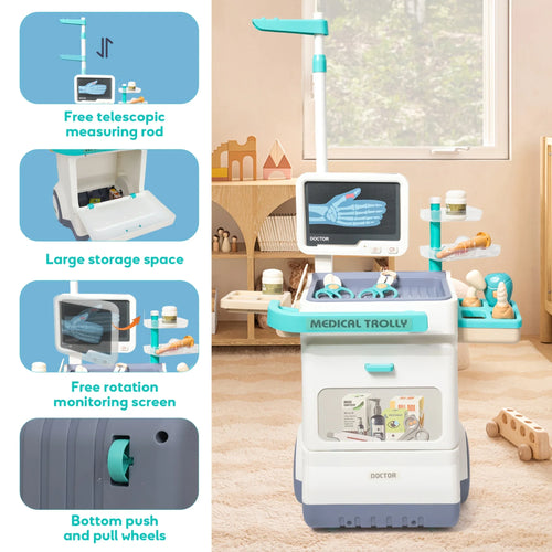 STEM doctor playset for kids with telescopic rod, medical tools, storage, and rotating screen