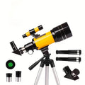 Yellow and black beginner telescope with tripod and accessories for kids and astronomy enthusiasts