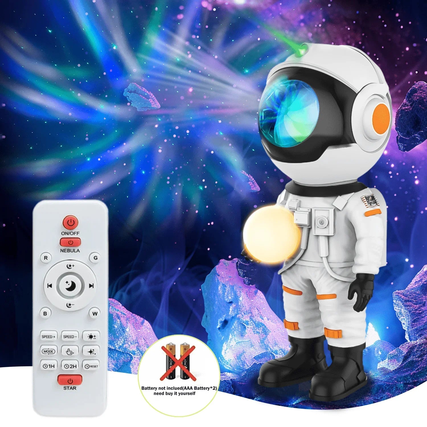Astronaut projector night light toy with remote control, galaxy background, tech accessory